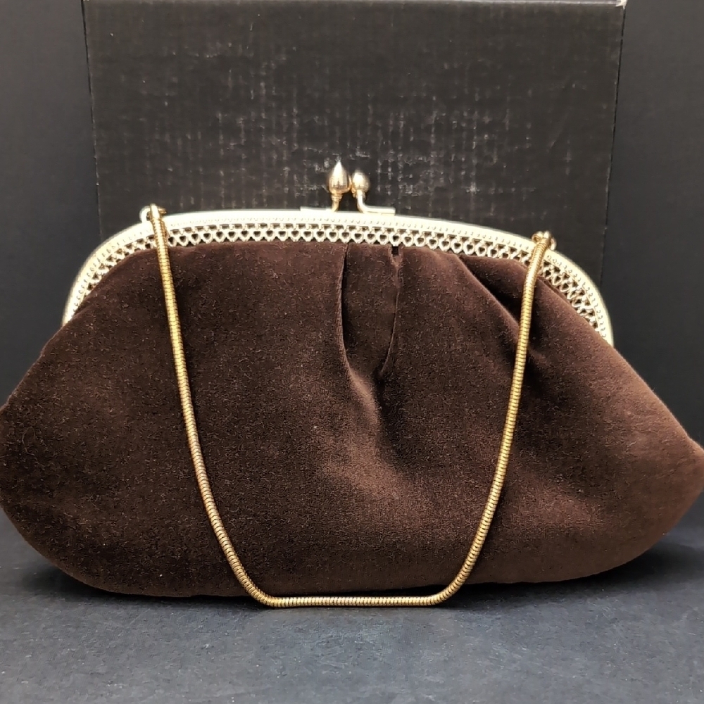 VGT,Brown Velvet Clutch/Purse Made In Hong Kong.